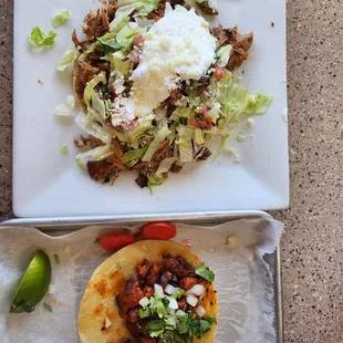Taco de al pastor and sope