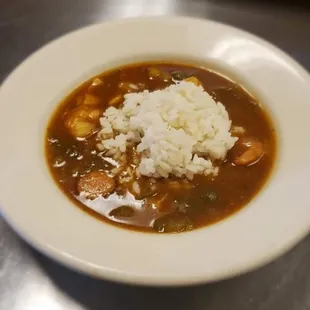 Gumbo w/ andouille,  shrimp and chicken (one of our weekly special)