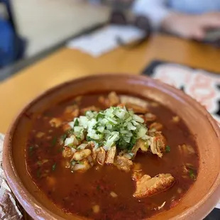 a bowl of soup on a table