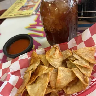 Chips and salsa with tea