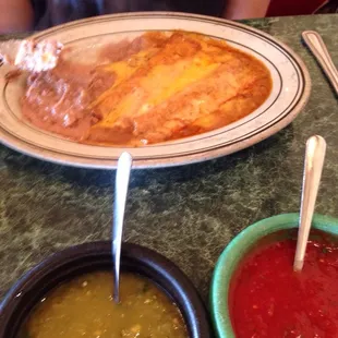 Cheese enchiladas. Comes with free food poisoning.