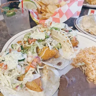 XX Amber Fish Taco - Two Deep fried Bean Tacos - Three Chips - Small
