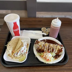 two tacos on a tray