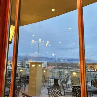 a view of the city through a window