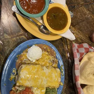 Red &amp; green Chile with carne Adovada chimichanga