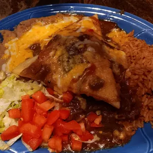 Stuffed sopapilla is way smaller now. The beans and rice were delicious.