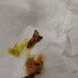 a piece of food left on a napkin