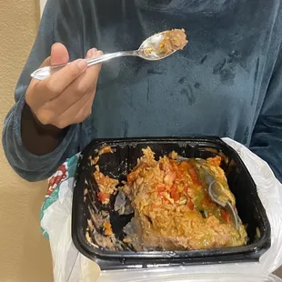 Blue corn enchiladas shifted from plane ride. However eaten at room temperature as soon as I landed and delivered her dinner.