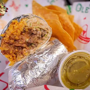 a burrito and chips
