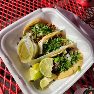 2 al pastor and 1 carne asada taco