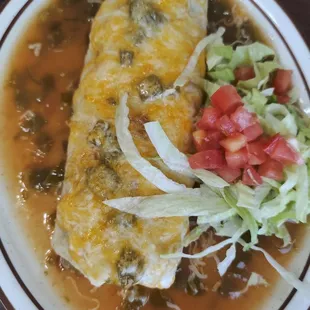 Asada Burrito Smothered with Green Chile