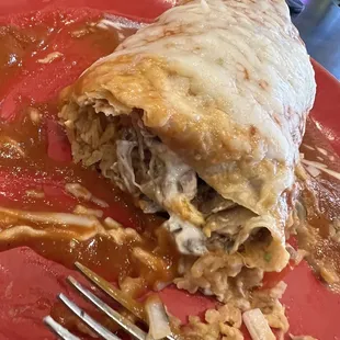 Wet burrito cut in 1/2