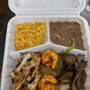 Combo (chicken, shrimp, steak) fajitas