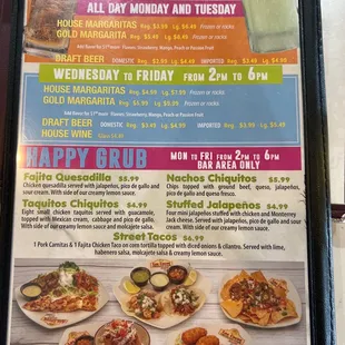 Bar menu
