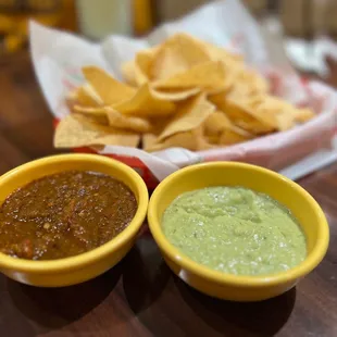 Chips and salsa! The green sauce is amazing!