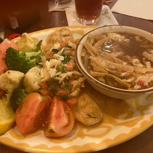 Fish Fillet, no rice extra tortilla soup and my wife&apos;s salad tomatoes.