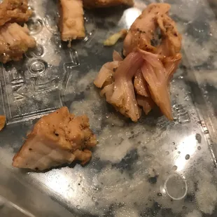 Chicken on the left is a cooked piece, chicken on the right is raw!