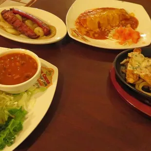 three plates of food