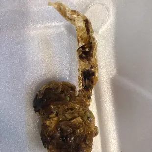 Plastic attached to piece of chicken