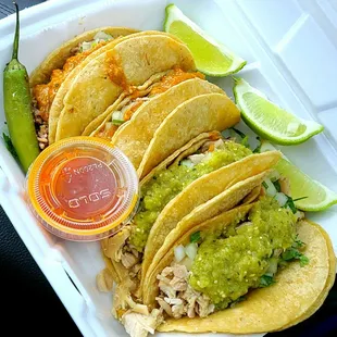 Carnitas and chicken tacos