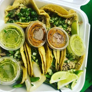 Carnitas tacos, and chicken tacos.