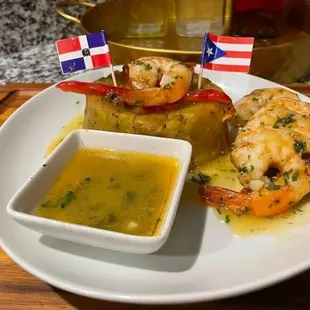 Camarones al Ajillo con Mofongo: Shrimp in Garlic Sauce with Mofongo