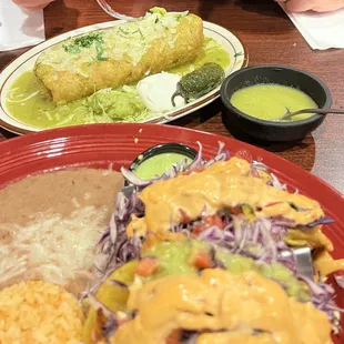 Combo Shrimp taco platter and birria chimichanga