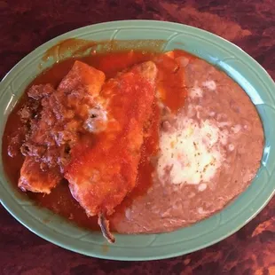 #5 lunch. Tamale, Relleno and beans
