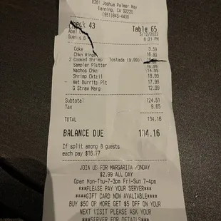 A picture of the full receipt.