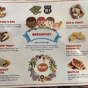 Kids breakfast menu