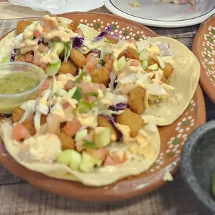 Tacos de camaron.. Delicious.. More than we expected .. We could not finish all of them.