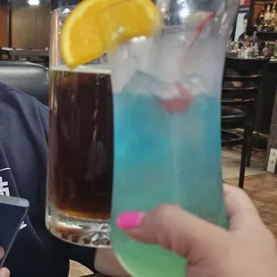 Blue Hawaiian to start  and modelo negra .. They also have happy hour specials on house margaritas ..