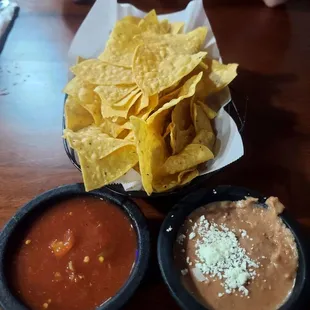 Chips and salsa and beans