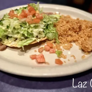 Bean Tostada w/side of rice