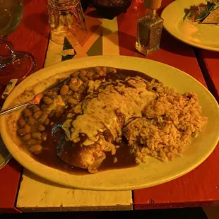 Red Chili Beef Burrito with beans and rice!