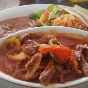 A delicious steak picado plate.