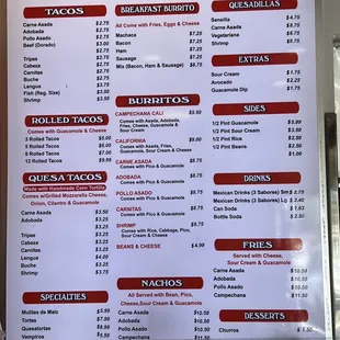 a menu for a mexican restaurant