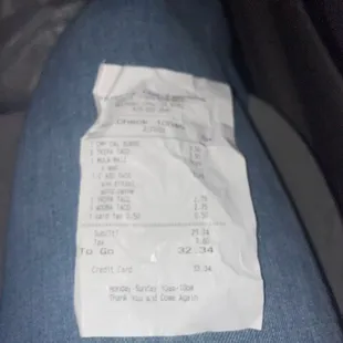 a receipt on a seat