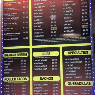 a menu for a mexican restaurant