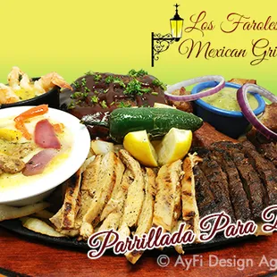 Sizzling Fajitas Parrillada for two from Los Faroles Mexican Restaurant