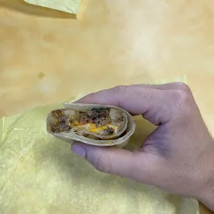 Breakfast burrito barely filled