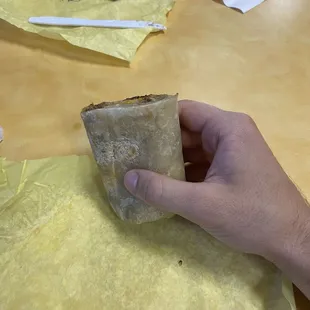 Breakfast burrito barely filled
