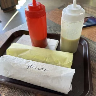 Huge burritos, I love the green, she loves the red