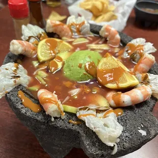 Specially made seafood cocktail.