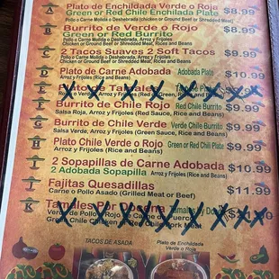 Menu - needs to be updated.