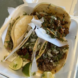 Asada, al pastor, chorizo and lengua tacos