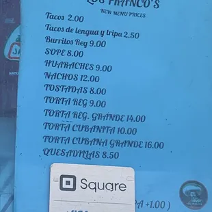 new menu prices (2021)