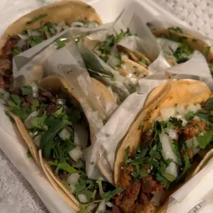 2 carnitas, 3 carne, 1 pollo. Better to best.