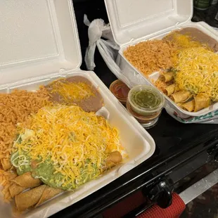 Taquito plates, takeout from Los Fredos.