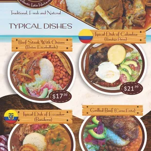 a menu for typical dishes